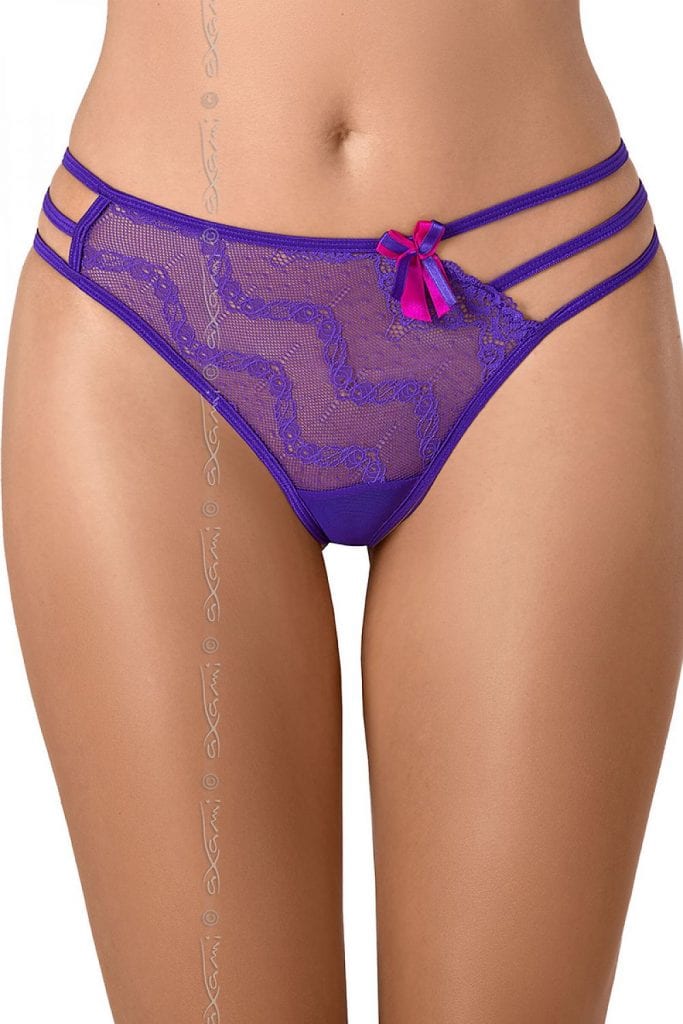 Purple thong with pink bow